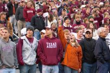 The University of Texas, Austin played Texas A&M in football at Kyle Field, College Station, on November 23, 2007.  UT lost to the Aggies, 30 to 38.

Filename: SRM_20071123_1802361.jpg
Aperture: f/2.8
Shutter Speed: 1/200
Body: Canon EOS-1D Mark II
Lens: Canon EF 80-200mm f/2.8 L