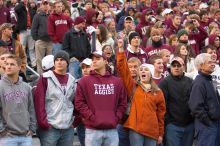 The University of Texas, Austin played Texas A&M in football at Kyle Field, College Station, on November 23, 2007.  UT lost to the Aggies, 30 to 38.

Filename: SRM_20071123_1802362.jpg
Aperture: f/2.8
Shutter Speed: 1/250
Body: Canon EOS-1D Mark II
Lens: Canon EF 80-200mm f/2.8 L