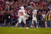 The University of Texas, Austin played Texas A&M in football at Kyle Field, College Station, on November 23, 2007.  UT lost to the Aggies, 30 to 38.

Filename: SRM_20071123_1806322.jpg
Aperture: f/2.8
Shutter Speed: 1/640
Body: Canon EOS-1D Mark II
Lens: Canon EF 300mm f/2.8 L IS