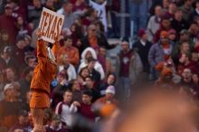 The University of Texas, Austin played Texas A&M in football at Kyle Field, College Station, on November 23, 2007.  UT lost to the Aggies, 30 to 38.

Filename: SRM_20071123_1809485.jpg
Aperture: f/2.8
Shutter Speed: 1/500
Body: Canon EOS-1D Mark II
Lens: Canon EF 300mm f/2.8 L IS