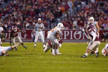 The University of Texas, Austin played Texas A&M in football at Kyle Field, College Station, on November 23, 2007.  UT lost to the Aggies, 30 to 38.

Filename: SRM_20071123_1811021.jpg
Aperture: f/2.8
Shutter Speed: 1/500
Body: Canon EOS-1D Mark II
Lens: Canon EF 300mm f/2.8 L IS