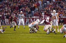 The University of Texas, Austin played Texas A&M in football at Kyle Field, College Station, on November 23, 2007.  UT lost to the Aggies, 30 to 38.

Filename: SRM_20071123_1811043.jpg
Aperture: f/2.8
Shutter Speed: 1/500
Body: Canon EOS-1D Mark II
Lens: Canon EF 300mm f/2.8 L IS