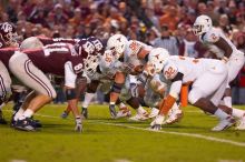 The University of Texas, Austin played Texas A&M in football at Kyle Field, College Station, on November 23, 2007.  UT lost to the Aggies, 30 to 38.

Filename: SRM_20071123_1816386.jpg
Aperture: f/2.8
Shutter Speed: 1/500
Body: Canon EOS-1D Mark II
Lens: Canon EF 300mm f/2.8 L IS