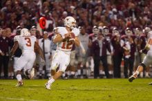 The University of Texas, Austin played Texas A&M in football at Kyle Field, College Station, on November 23, 2007.  UT lost to the Aggies, 30 to 38.

Filename: SRM_20071123_1834348.jpg
Aperture: f/2.8
Shutter Speed: 1/500
Body: Canon EOS-1D Mark II
Lens: Canon EF 300mm f/2.8 L IS