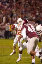 The University of Texas, Austin played Texas A&M in football at Kyle Field, College Station, on November 23, 2007.  UT lost to the Aggies, 30 to 38.

Filename: SRM_20071123_1858382.jpg
Aperture: f/2.8
Shutter Speed: 1/500
Body: Canon EOS-1D Mark II
Lens: Canon EF 300mm f/2.8 L IS