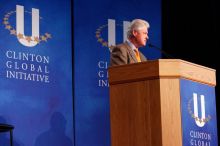 Former President Bill Clinton speaking at the CGIU meeting.  Day one of the 2nd Annual Clinton Global Initiative University (CGIU) meeting was held at The University of Texas at Austin, Friday, February 13, 2009.

Filename: SRM_20090213_16144998.jpg
Aperture: f/4.0
Shutter Speed: 1/80
Body: Canon EOS-1D Mark II
Lens: Canon EF 80-200mm f/2.8 L