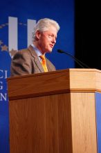 Former President Bill Clinton speaking at the CGIU meeting.  Day one of the 2nd Annual Clinton Global Initiative University (CGIU) meeting was held at The University of Texas at Austin, Friday, February 13, 2009.

Filename: SRM_20090213_16145900.jpg
Aperture: f/4.0
Shutter Speed: 1/80
Body: Canon EOS-1D Mark II
Lens: Canon EF 80-200mm f/2.8 L