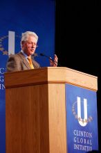 Former President Bill Clinton speaking at the CGIU meeting.  Day one of the 2nd Annual Clinton Global Initiative University (CGIU) meeting was held at The University of Texas at Austin, Friday, February 13, 2009.

Filename: SRM_20090213_16191730.jpg
Aperture: f/4.0
Shutter Speed: 1/80
Body: Canon EOS-1D Mark II
Lens: Canon EF 80-200mm f/2.8 L
