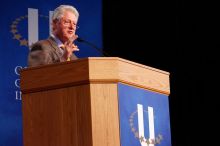 Former President Bill Clinton speaking at the CGIU meeting.  Day one of the 2nd Annual Clinton Global Initiative University (CGIU) meeting was held at The University of Texas at Austin, Friday, February 13, 2009.

Filename: SRM_20090213_16211649.jpg
Aperture: f/4.0
Shutter Speed: 1/100
Body: Canon EOS-1D Mark II
Lens: Canon EF 80-200mm f/2.8 L