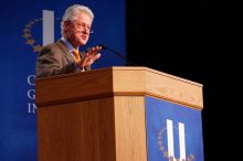 Former President Bill Clinton speaking at the CGIU meeting.  Day one of the 2nd Annual Clinton Global Initiative University (CGIU) meeting was held at The University of Texas at Austin, Friday, February 13, 2009.

Filename: SRM_20090213_16215355.jpg
Aperture: f/4.0
Shutter Speed: 1/100
Body: Canon EOS-1D Mark II
Lens: Canon EF 80-200mm f/2.8 L