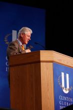 Former President Bill Clinton speaking at the CGIU meeting.  Day one of the 2nd Annual Clinton Global Initiative University (CGIU) meeting was held at The University of Texas at Austin, Friday, February 13, 2009.

Filename: SRM_20090213_16225961.jpg
Aperture: f/4.0
Shutter Speed: 1/100
Body: Canon EOS-1D Mark II
Lens: Canon EF 80-200mm f/2.8 L