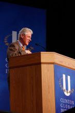 Former President Bill Clinton speaking at the CGIU meeting.  Day one of the 2nd Annual Clinton Global Initiative University (CGIU) meeting was held at The University of Texas at Austin, Friday, February 13, 2009.

Filename: SRM_20090213_16225962.jpg
Aperture: f/4.0
Shutter Speed: 1/100
Body: Canon EOS-1D Mark II
Lens: Canon EF 80-200mm f/2.8 L