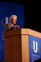 Former President Bill Clinton speaking at the CGIU meeting.  Day one of the 2nd Annual Clinton Global Initiative University (CGIU) meeting was held at The University of Texas at Austin, Friday, February 13, 2009.

Filename: SRM_20090213_16230067.jpg
Aperture: f/4.0
Shutter Speed: 1/100
Body: Canon EOS-1D Mark II
Lens: Canon EF 80-200mm f/2.8 L