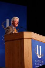 Former President Bill Clinton speaking at the CGIU meeting.  Day one of the 2nd Annual Clinton Global Initiative University (CGIU) meeting was held at The University of Texas at Austin, Friday, February 13, 2009.

Filename: SRM_20090213_16230068.jpg
Aperture: f/4.0
Shutter Speed: 1/100
Body: Canon EOS-1D Mark II
Lens: Canon EF 80-200mm f/2.8 L