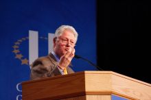 Former President Bill Clinton speaking at the CGIU meeting.  Day one of the 2nd Annual Clinton Global Initiative University (CGIU) meeting was held at The University of Texas at Austin, Friday, February 13, 2009.

Filename: SRM_20090213_16251381.jpg
Aperture: f/4.0
Shutter Speed: 1/100
Body: Canon EOS-1D Mark II
Lens: Canon EF 80-200mm f/2.8 L