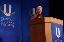 Former President Bill Clinton speaking at the CGIU meeting.  Day one of the 2nd Annual Clinton Global Initiative University (CGIU) meeting was held at The University of Texas at Austin, Friday, February 13, 2009.

Filename: SRM_20090213_16271620.jpg
Aperture: f/4.0
Shutter Speed: 1/160
Body: Canon EOS-1D Mark II
Lens: Canon EF 80-200mm f/2.8 L