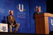 UT President William Powers Jr. speaks at the opening of the first plenary session of CGIU with Former President Bill Clinton listening.  Day one of the 2nd Annual Clinton Global Initiative University (CGIU) meeting was held at The University of Texas at Austin, Friday, February 13, 2009.

Filename: SRM_20090213_16294761.jpg
Aperture: f/4.0
Shutter Speed: 1/250
Body: Canon EOS-1D Mark II
Lens: Canon EF 80-200mm f/2.8 L