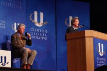 UT President William Powers Jr. speaks at the opening of the first plenary session of CGIU with Former President Bill Clinton listening.  Day one of the 2nd Annual Clinton Global Initiative University (CGIU) meeting was held at The University of Texas at Austin, Friday, February 13, 2009.

Filename: SRM_20090213_16295364.jpg
Aperture: f/4.0
Shutter Speed: 1/250
Body: Canon EOS-1D Mark II
Lens: Canon EF 80-200mm f/2.8 L