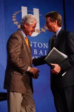 Former President Bill Clinton shakes hands with UT President William Powers Jr. after he spoke at the opening plenary session of the CGIU meeting.  Day one of the 2nd Annual Clinton Global Initiative University (CGIU) meeting was held at The University of Texas at Austin, Friday, February 13, 2009.

Filename: SRM_20090213_16354315.jpg
Aperture: f/4.0
Shutter Speed: 1/160
Body: Canon EOS-1D Mark II
Lens: Canon EF 80-200mm f/2.8 L