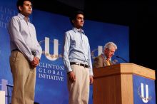 Former President Bill Clinton hands out commitment certificates to CGIU attendees for their exceptional pledges to the CGI cause during the opening plenary session of the CGIU meeting.  Day one of the 2nd Annual Clinton Global Initiative University (CGIU) meeting was held at The University of Texas at Austin, Friday, February 13, 2009.

Filename: SRM_20090213_16411556.jpg
Aperture: f/4.0
Shutter Speed: 1/125
Body: Canon EOS-1D Mark II
Lens: Canon EF 80-200mm f/2.8 L