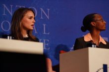 Natalie Portman (L) and Mambidzeni Madzivire (R), BME graduate student at Mayo Graduate School, at the first plenary session of the CGIU meeting.  Day one of the 2nd Annual Clinton Global Initiative University (CGIU) meeting was held at The University of Texas at Austin, Friday, February 13, 2009.

Filename: SRM_20090213_16531215.jpg
Aperture: f/4.0
Shutter Speed: 1/320
Body: Canon EOS-1D Mark II
Lens: Canon EF 80-200mm f/2.8 L