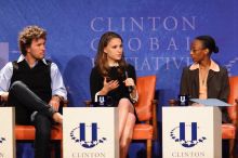 Blake Mycoskie (L), founder of TOMS shoes, Natalie Portman (C), and Mambidzeni Madzivire (R), BME graduate student at Mayo Graduate School, at the first plenary session of the CGIU meeting.  Day one of the 2nd Annual Clinton Global Initiative University (CGIU) meeting was held at The University of Texas at Austin, Friday, February 13, 2009.

Filename: SRM_20090213_17040216.jpg
Aperture: f/4.0
Shutter Speed: 1/200
Body: Canon EOS 20D
Lens: Canon EF 300mm f/2.8 L IS