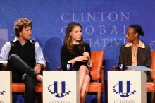 Blake Mycoskie (L), founder of TOMS shoes, Natalie Portman (C), and Mambidzeni Madzivire (R), BME graduate student at Mayo Graduate School, at the first plenary session of the CGIU meeting.  Day one of the 2nd Annual Clinton Global Initiative University (CGIU) meeting was held at The University of Texas at Austin, Friday, February 13, 2009.

Filename: SRM_20090213_17040217.jpg
Aperture: f/4.0
Shutter Speed: 1/200
Body: Canon EOS 20D
Lens: Canon EF 300mm f/2.8 L IS
