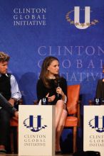 Blake Mycoskie (L), founder of TOMS shoes, and Natalie Portman (R) at the first plenary session of the CGIU meeting.  Day one of the 2nd Annual Clinton Global Initiative University (CGIU) meeting was held at The University of Texas at Austin, Friday, February 13, 2009.

Filename: SRM_20090213_17055133.jpg
Aperture: f/4.0
Shutter Speed: 1/250
Body: Canon EOS 20D
Lens: Canon EF 300mm f/2.8 L IS