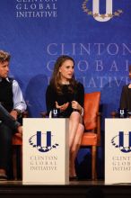 Blake Mycoskie (L), founder of TOMS shoes, and Natalie Portman (R) at the first plenary session of the CGIU meeting.  Day one of the 2nd Annual Clinton Global Initiative University (CGIU) meeting was held at The University of Texas at Austin, Friday, February 13, 2009.

Filename: SRM_20090213_17055634.jpg
Aperture: f/4.0
Shutter Speed: 1/250
Body: Canon EOS 20D
Lens: Canon EF 300mm f/2.8 L IS