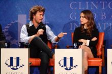 Blake Mycoskie (L), founder of TOMS shoes, and Natalie Portman (R) at the first plenary session of the CGIU meeting.  Day one of the 2nd Annual Clinton Global Initiative University (CGIU) meeting was held at The University of Texas at Austin, Friday, February 13, 2009.

Filename: SRM_20090213_17134887.jpg
Aperture: f/5.6
Shutter Speed: 1/200
Body: Canon EOS-1D Mark II
Lens: Canon EF 300mm f/2.8 L IS