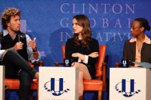 Blake Mycoskie (L), founder of TOMS shoes, Natalie Portman (C), and Mambidzeni Madzivire (R), BME graduate student at Mayo Graduate School, at the first plenary session of the CGIU meeting.  Day one of the 2nd Annual Clinton Global Initiative University (CGIU) meeting was held at The University of Texas at Austin, Friday, February 13, 2009.

Filename: SRM_20090213_17152804.jpg
Aperture: f/5.6
Shutter Speed: 1/200
Body: Canon EOS-1D Mark II
Lens: Canon EF 300mm f/2.8 L IS