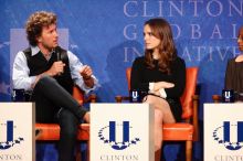 Blake Mycoskie (L), founder of TOMS shoes, and Natalie Portman (R) at the first plenary session of the CGIU meeting.  Day one of the 2nd Annual Clinton Global Initiative University (CGIU) meeting was held at The University of Texas at Austin, Friday, February 13, 2009.

Filename: SRM_20090213_17163310.jpg
Aperture: f/5.6
Shutter Speed: 1/160
Body: Canon EOS-1D Mark II
Lens: Canon EF 300mm f/2.8 L IS
