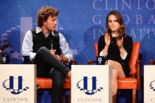 Blake Mycoskie (L), founder of TOMS shoes, and Natalie Portman (R) at the first plenary session of the CGIU meeting.  Day one of the 2nd Annual Clinton Global Initiative University (CGIU) meeting was held at The University of Texas at Austin, Friday, February 13, 2009.

Filename: SRM_20090213_17163813.jpg
Aperture: f/5.6
Shutter Speed: 1/200
Body: Canon EOS-1D Mark II
Lens: Canon EF 300mm f/2.8 L IS