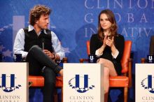 Blake Mycoskie (L), founder of TOMS shoes, and Natalie Portman (R) at the first plenary session of the CGIU meeting.  Day one of the 2nd Annual Clinton Global Initiative University (CGIU) meeting was held at The University of Texas at Austin, Friday, February 13, 2009.

Filename: SRM_20090213_17163915.jpg
Aperture: f/5.6
Shutter Speed: 1/200
Body: Canon EOS-1D Mark II
Lens: Canon EF 300mm f/2.8 L IS