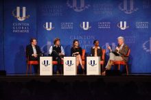 Paul Bell (1-L), president of Dell Global Public, Blake Mycoskie (2-L), founder of TOMS shoes, Natalie Portman (C), Mambidzeni Madzivire (2-R), BME graduate student at Mayo Graduate School, and Former President Bill Clinton (1-R) at the first plenary session of the CGIU meeting.  Day one of the 2nd Annual Clinton Global Initiative University (CGIU) meeting was held at The University of Texas at Austin, Friday, February 13, 2009.

Filename: SRM_20090213_17315694.jpg
Aperture: f/5.0
Shutter Speed: 1/500
Body: Canon EOS-1D Mark II
Lens: Canon EF 80-200mm f/2.8 L