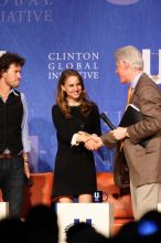 Blake Mycoskie (L), founder of TOMS shoes, Natalie Portman (C), and Former President Bill Clinton (R) at the first plenary session of the CGIU meeting.  Day one of the 2nd Annual Clinton Global Initiative University (CGIU) meeting was held at The University of Texas at Austin, Friday, February 13, 2009.

Filename: SRM_20090213_17441281.jpg
Aperture: f/4.0
Shutter Speed: 1/100
Body: Canon EOS 20D
Lens: Canon EF 300mm f/2.8 L IS