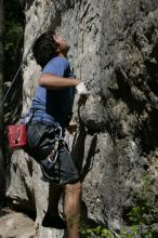 Javier Morales on the dyno while leading Lick the Window (5.10c).  It was another long day of rock climbing at Seismic Wall on Austin's Barton Creek Greenbelt, Sunday, April 5, 2009.

Filename: SRM_20090405_11440666.jpg
Aperture: f/7.1
Shutter Speed: 1/500
Body: Canon EOS-1D Mark II
Lens: Canon EF 80-200mm f/2.8 L