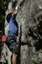 Javier Morales on the dyno while leading Lick the Window (5.10c).  It was another long day of rock climbing at Seismic Wall on Austin's Barton Creek Greenbelt, Sunday, April 5, 2009.

Filename: SRM_20090405_11440667.jpg
Aperture: f/7.1
Shutter Speed: 1/500
Body: Canon EOS-1D Mark II
Lens: Canon EF 80-200mm f/2.8 L