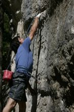 Javier Morales on the dyno while leading Lick the Window (5.10c).  It was another long day of rock climbing at Seismic Wall on Austin's Barton Creek Greenbelt, Sunday, April 5, 2009.

Filename: SRM_20090405_11440669.jpg
Aperture: f/7.1
Shutter Speed: 1/500
Body: Canon EOS-1D Mark II
Lens: Canon EF 80-200mm f/2.8 L