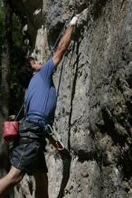 Javier Morales on the dyno while leading Lick the Window (5.10c).  It was another long day of rock climbing at Seismic Wall on Austin's Barton Creek Greenbelt, Sunday, April 5, 2009.

Filename: SRM_20090405_11440670.jpg
Aperture: f/7.1
Shutter Speed: 1/500
Body: Canon EOS-1D Mark II
Lens: Canon EF 80-200mm f/2.8 L