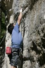 Javier Morales on the dyno while leading Lick the Window (5.10c).  It was another long day of rock climbing at Seismic Wall on Austin's Barton Creek Greenbelt, Sunday, April 5, 2009.

Filename: SRM_20090405_11452672.jpg
Aperture: f/5.0
Shutter Speed: 1/500
Body: Canon EOS-1D Mark II
Lens: Canon EF 80-200mm f/2.8 L