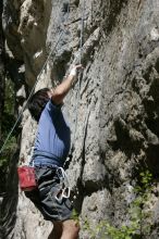 Javier Morales on the dyno while leading Lick the Window (5.10c).  It was another long day of rock climbing at Seismic Wall on Austin's Barton Creek Greenbelt, Sunday, April 5, 2009.

Filename: SRM_20090405_11492682.jpg
Aperture: f/7.1
Shutter Speed: 1/500
Body: Canon EOS-1D Mark II
Lens: Canon EF 80-200mm f/2.8 L