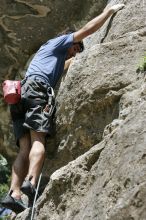 Javier Morales on the dyno while leading Lick the Window (5.10c).  It was another long day of rock climbing at Seismic Wall on Austin's Barton Creek Greenbelt, Sunday, April 5, 2009.

Filename: SRM_20090405_11510888.jpg
Aperture: f/5.6
Shutter Speed: 1/500
Body: Canon EOS-1D Mark II
Lens: Canon EF 80-200mm f/2.8 L