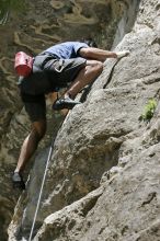 Javier Morales on the dyno while leading Lick the Window (5.10c).  It was another long day of rock climbing at Seismic Wall on Austin's Barton Creek Greenbelt, Sunday, April 5, 2009.

Filename: SRM_20090405_11513489.jpg
Aperture: f/5.6
Shutter Speed: 1/500
Body: Canon EOS-1D Mark II
Lens: Canon EF 80-200mm f/2.8 L