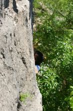 Javier Morales leading up Nose Print on the Windshield (5.11c), shot from the top of Ack! (5.11b, but using the crack for the start instead) that I top roped up with my camera on my back.  It was another long day of rock climbing at Seismic Wall on Austin's Barton Creek Greenbelt, Sunday, April 5, 2009.

Filename: SRM_20090405_13055497.jpg
Aperture: f/6.3
Shutter Speed: 1/400
Body: Canon EOS-1D Mark II
Lens: Canon EF 80-200mm f/2.8 L