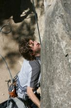 Andrew Dreher attempting the dyno while leading Lick the Window (5.10c), shot from the top of Ack! (5.11b, but using the crack for the start instead) that I top roped up with my camera on my back.  It was another long day of rock climbing at Seismic Wall on Austin's Barton Creek Greenbelt, Sunday, April 5, 2009.

Filename: SRM_20090405_13155908.jpg
Aperture: f/10.0
Shutter Speed: 1/500
Body: Canon EOS-1D Mark II
Lens: Canon EF 80-200mm f/2.8 L