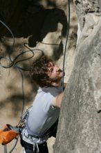 Andrew Dreher attempting the dyno while leading Lick the Window (5.10c), shot from the top of Ack! (5.11b, but using the crack for the start instead) that I top roped up with my camera on my back.  It was another long day of rock climbing at Seismic Wall on Austin's Barton Creek Greenbelt, Sunday, April 5, 2009.

Filename: SRM_20090405_13162915.jpg
Aperture: f/10.0
Shutter Speed: 1/500
Body: Canon EOS-1D Mark II
Lens: Canon EF 80-200mm f/2.8 L