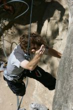 Andrew Dreher attempting the dyno while leading Lick the Window (5.10c), shot from the top of Ack! (5.11b, but using the crack for the start instead) that I top roped up with my camera on my back.  It was another long day of rock climbing at Seismic Wall on Austin's Barton Creek Greenbelt, Sunday, April 5, 2009.

Filename: SRM_20090405_13163019.jpg
Aperture: f/9.0
Shutter Speed: 1/500
Body: Canon EOS-1D Mark II
Lens: Canon EF 80-200mm f/2.8 L