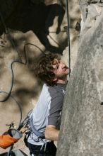 Andrew Dreher attempting the dyno while leading Lick the Window (5.10c), shot from the top of Ack! (5.11b, but using the crack for the start instead) that I top roped up with my camera on my back.  It was another long day of rock climbing at Seismic Wall on Austin's Barton Creek Greenbelt, Sunday, April 5, 2009.

Filename: SRM_20090405_13170721.jpg
Aperture: f/10.0
Shutter Speed: 1/500
Body: Canon EOS-1D Mark II
Lens: Canon EF 80-200mm f/2.8 L