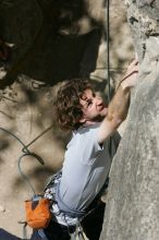 Andrew Dreher attempting the dyno while leading Lick the Window (5.10c), shot from the top of Ack! (5.11b, but using the crack for the start instead) that I top roped up with my camera on my back.  It was another long day of rock climbing at Seismic Wall on Austin's Barton Creek Greenbelt, Sunday, April 5, 2009.

Filename: SRM_20090405_13170823.jpg
Aperture: f/9.0
Shutter Speed: 1/500
Body: Canon EOS-1D Mark II
Lens: Canon EF 80-200mm f/2.8 L